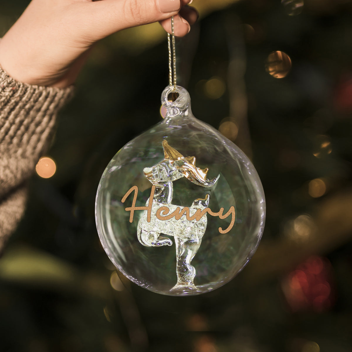 Personalised Gold Glitter Name Only Reindeer Glass Bauble
