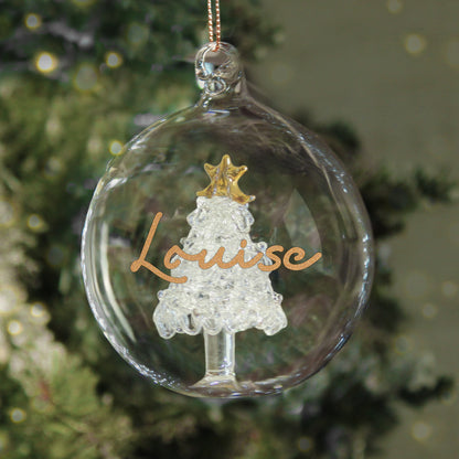 Personalised Gold Glitter Name Only Tree Glass Bauble