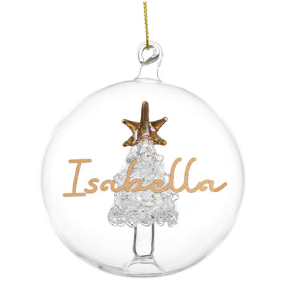 Personalised Gold Glitter Name Only Tree Glass Bauble