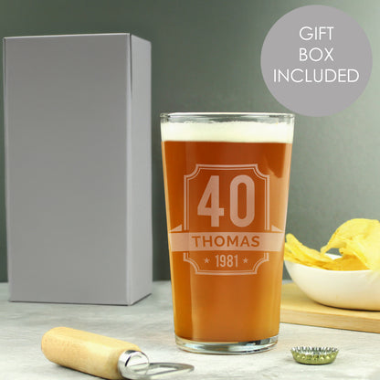 Personalised Big Age & Name Birthday Pint Glass