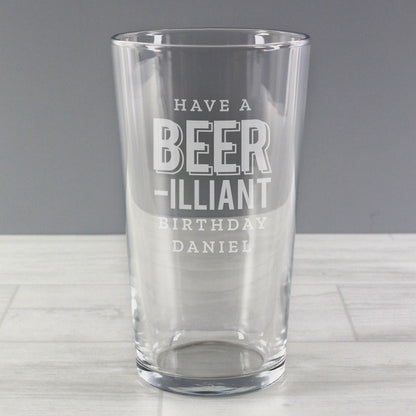 Personalised Beer-Illiant Birthday Pint Glass