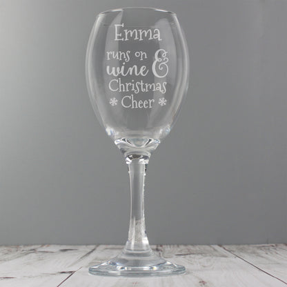 Personalised Runs On Wine & Christmas Cheer Wine Glass