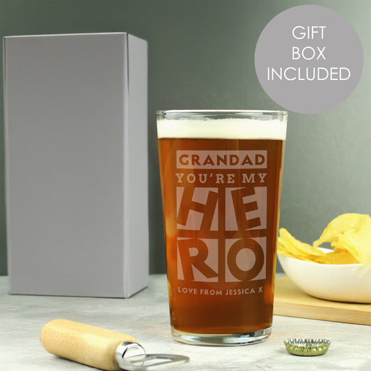 Personalised My Hero Pint Glass