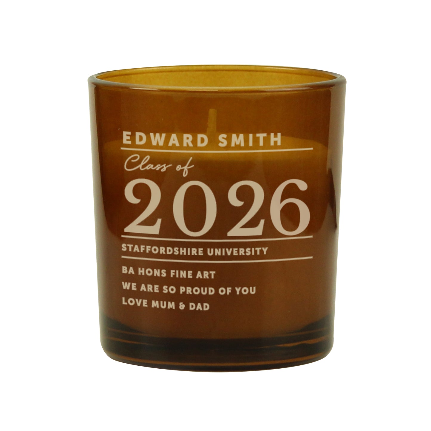Personalised Graduation Amber Glass Candle
