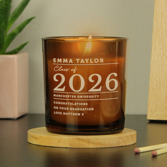 Personalised Graduation Amber Glass Candle