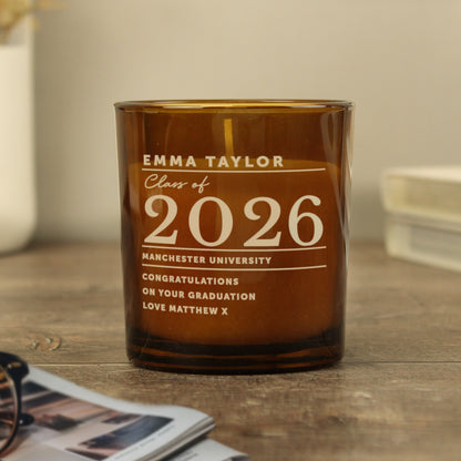 Personalised Graduation Amber Glass Candle