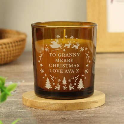 Personalised Engraved Christmas Amber Glass Candle