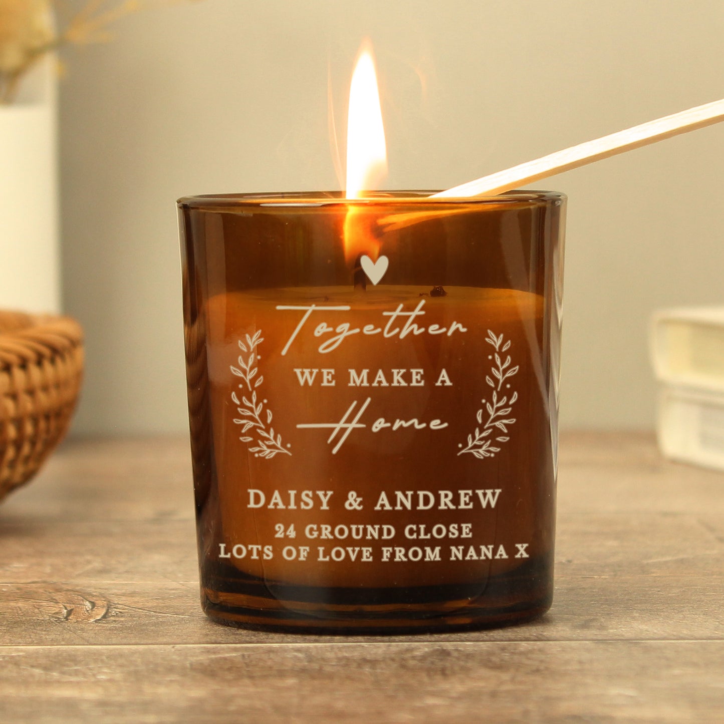Personalised Engraved Home Amber Glass Candle