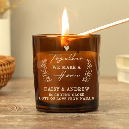 Personalised Engraved Home Amber Glass Candle