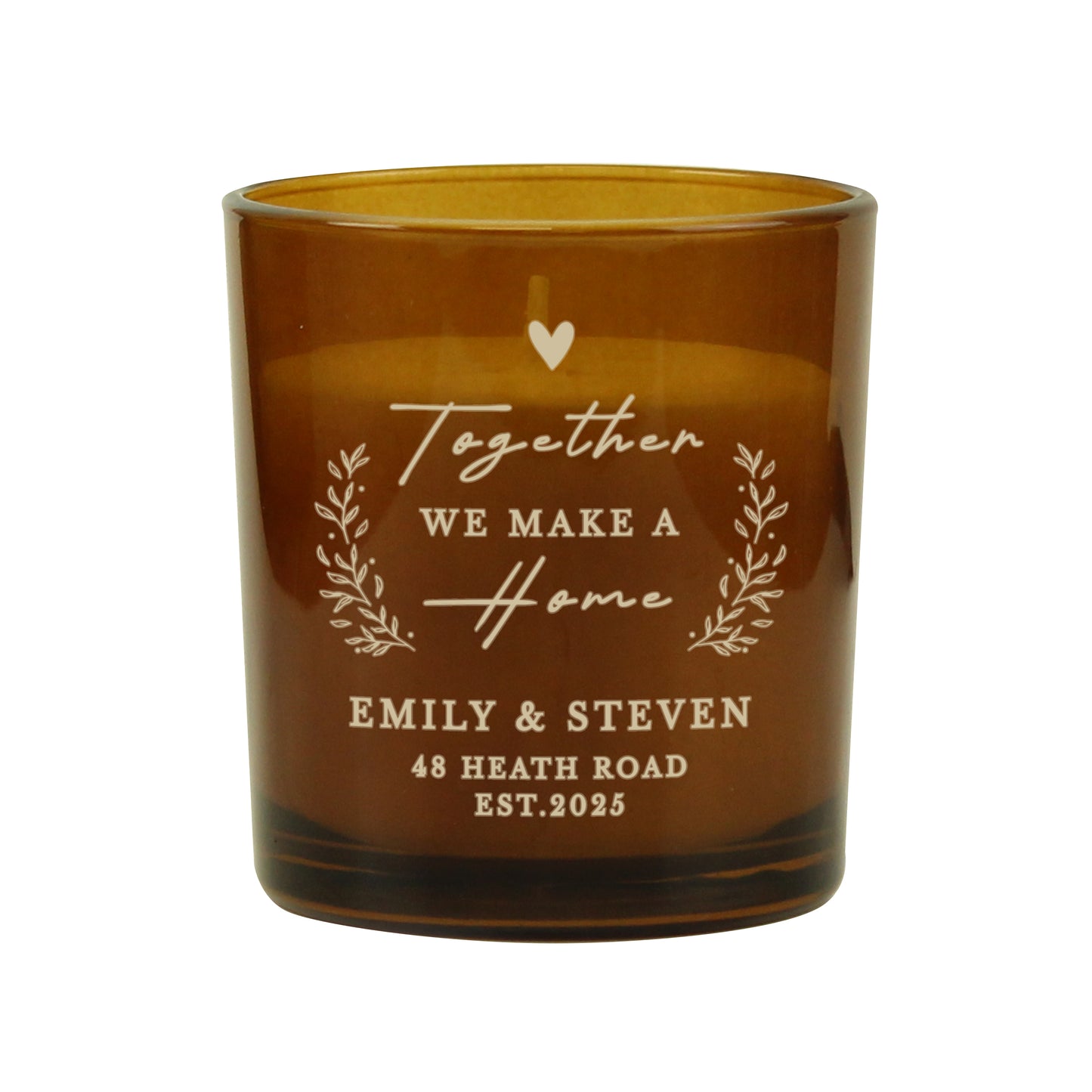 Personalised Engraved Home Amber Glass Candle