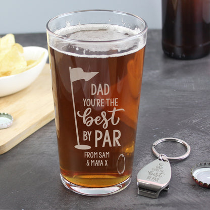 Personalised Best By Par Pint Glass & Bottle Opener