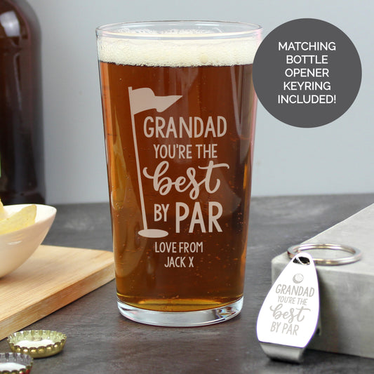 Personalised Best By Par Pint Glass & Bottle Opener