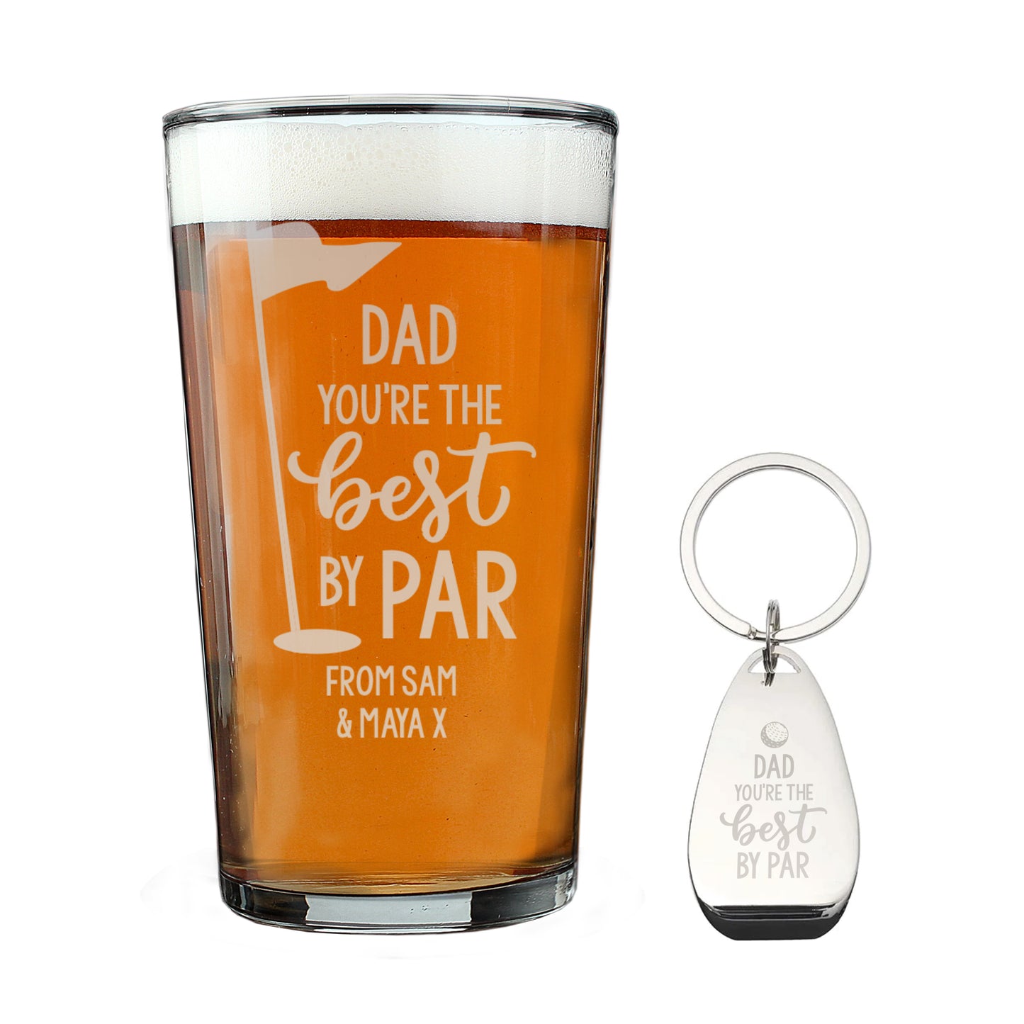 Personalised Best By Par Pint Glass & Bottle Opener