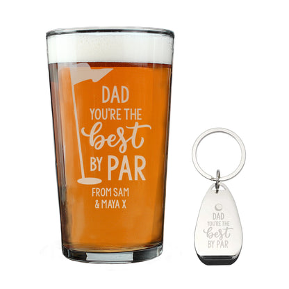 Personalised Best By Par Pint Glass & Bottle Opener