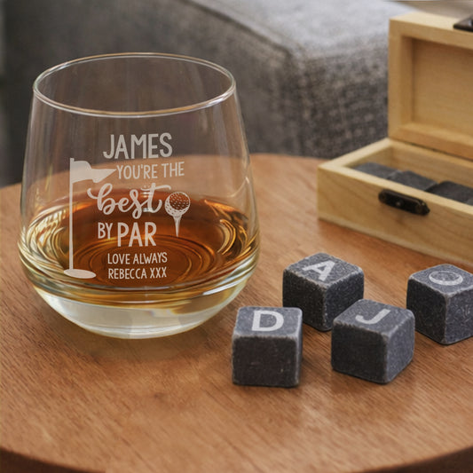 Personalised Best By Par Glass & Whisky Stones