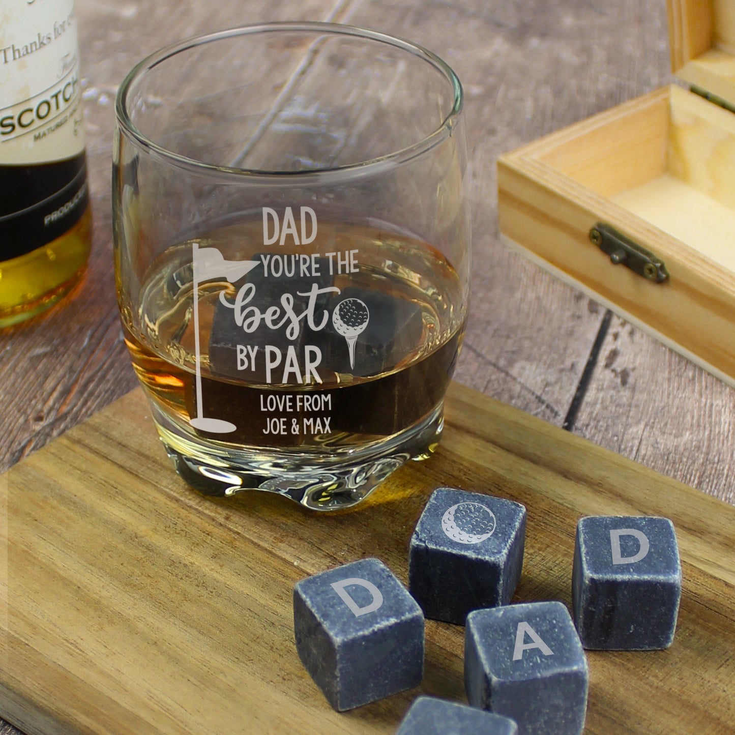 Personalised Best By Par Glass & Whisky Stones