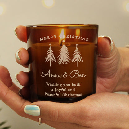 Personalised Christmas Tree Amber Glass Candle