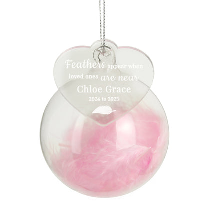 Personalised Pink Memorial Feather Bauble