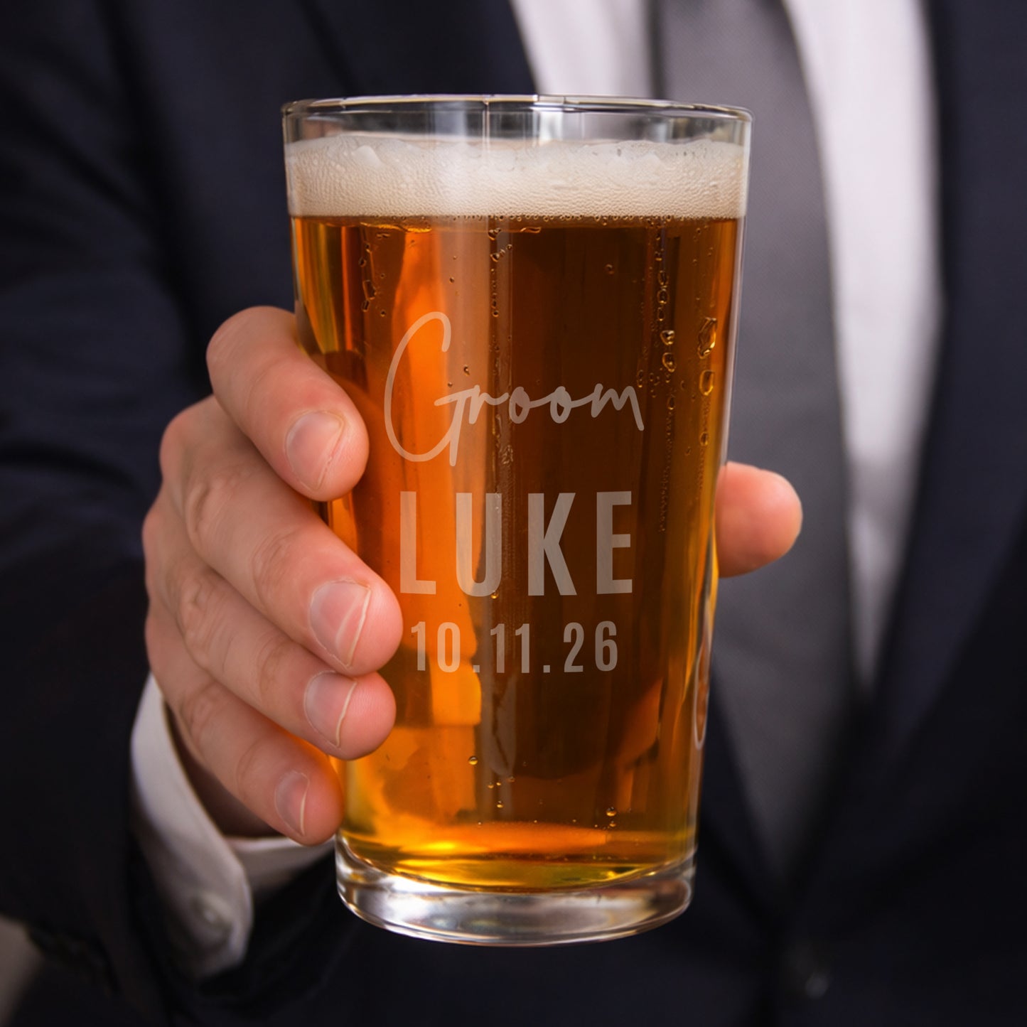 Personalised Groom Elegant Pint Glass