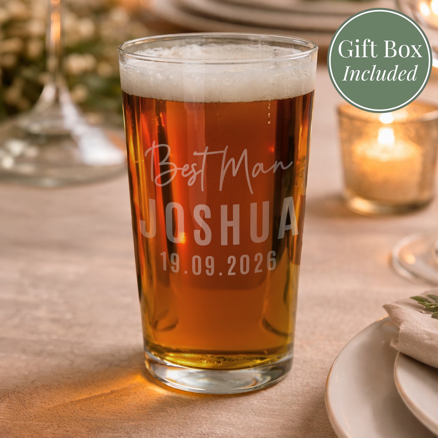 Personalised Best Man Elegant Pint Glass
