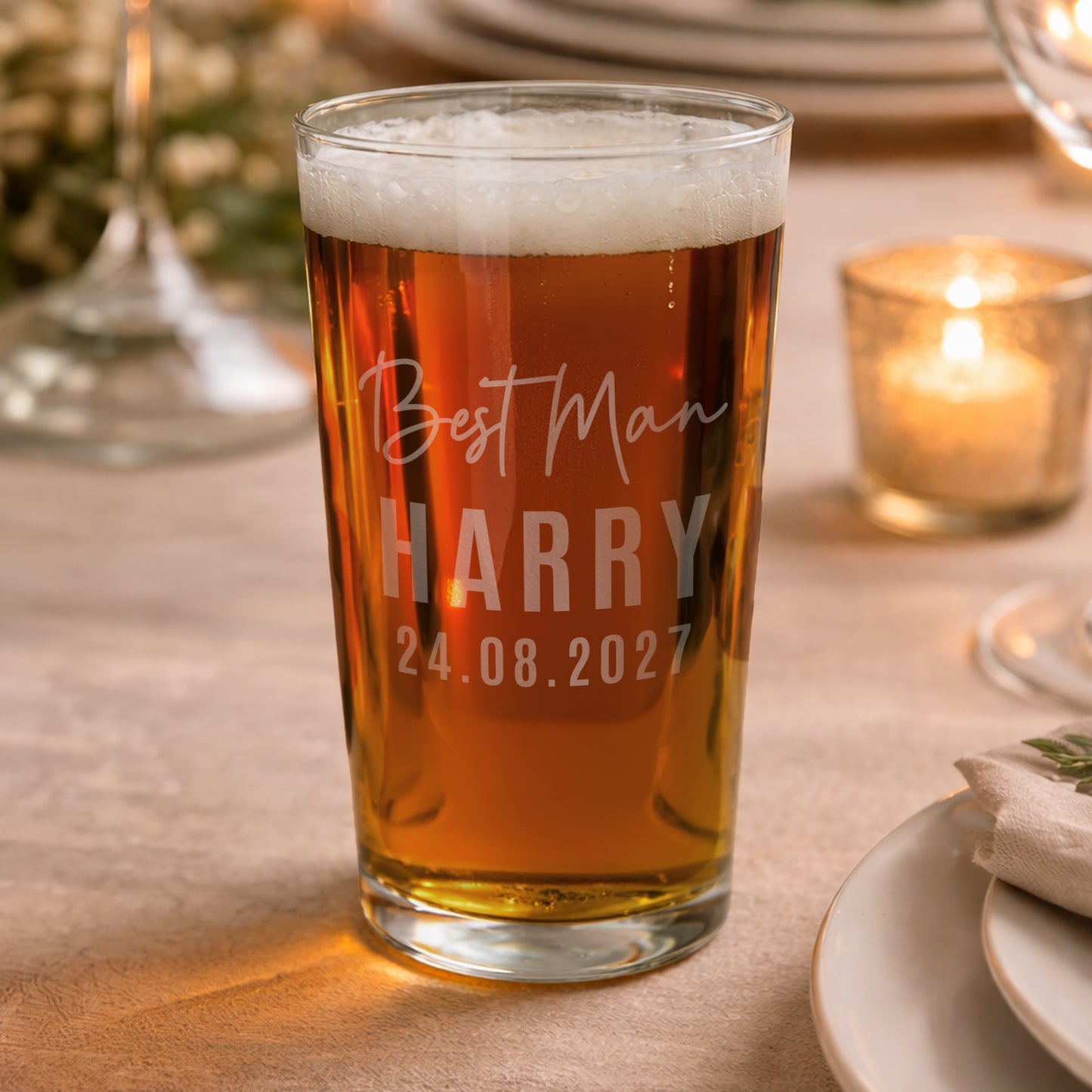 Personalised Best Man Elegant Pint Glass