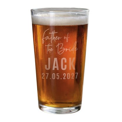 Personalised Father of the Bride Elegant Pint Glass