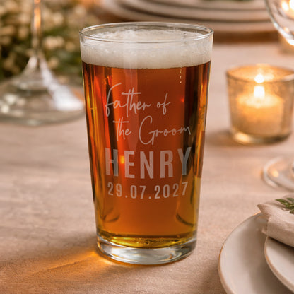 Personalised Father of the Groom Elegant Pint Glass