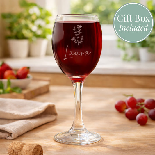 Personalised Flower Motif Wine Glass