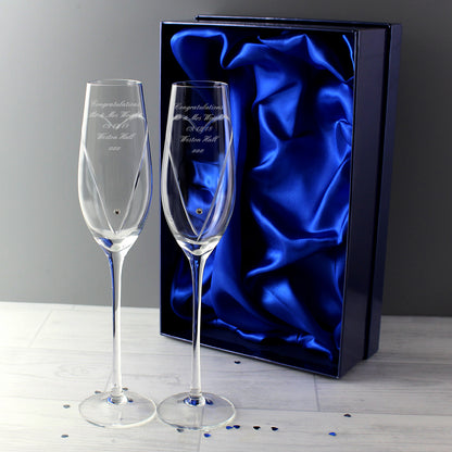 Personalised Hand Cut Heart Pair of Flutes with Gift Box