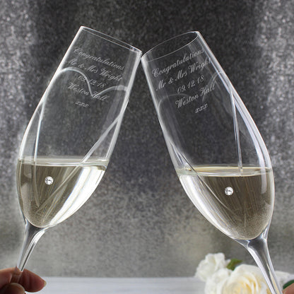 Personalised Hand Cut Heart Pair of Flutes with Gift Box