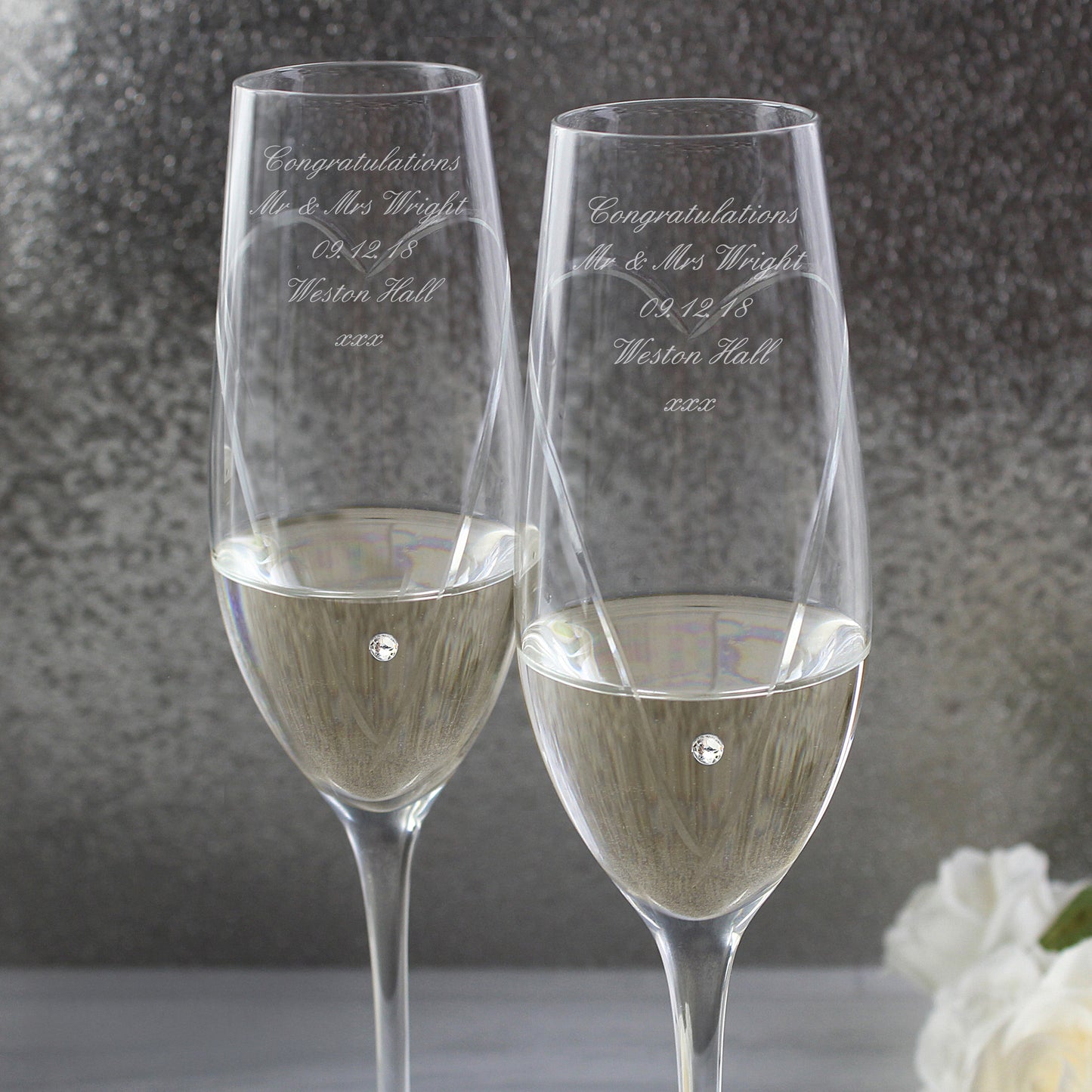 Personalised Hand Cut Heart Pair of Flutes with Gift Box
