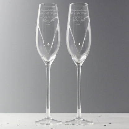 Personalised Hand Cut Heart Pair of Flutes with Gift Box