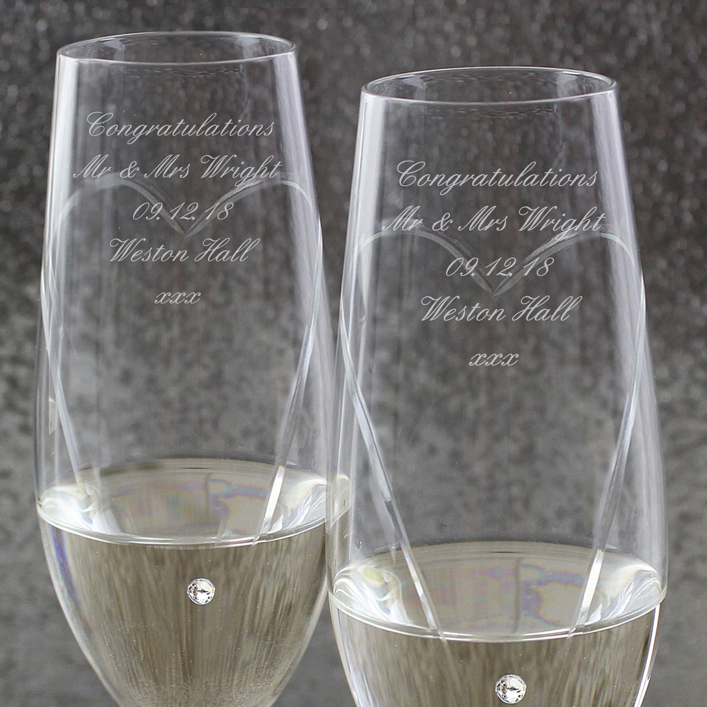 Personalised Hand Cut Heart Pair of Flutes with Gift Box