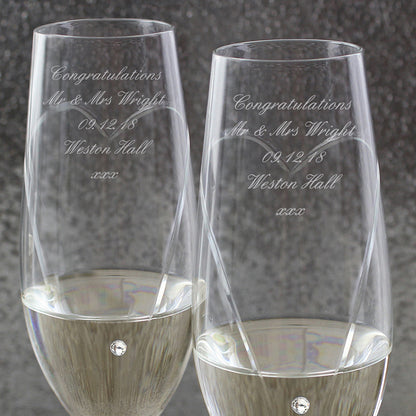 Personalised Hand Cut Heart Pair of Flutes with Gift Box