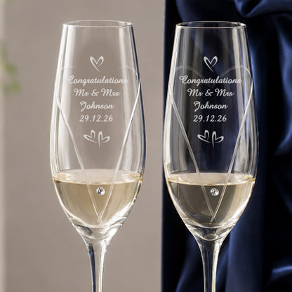 Personalised Hand Cut Little Hearts Pair of Flutes with Gift Box