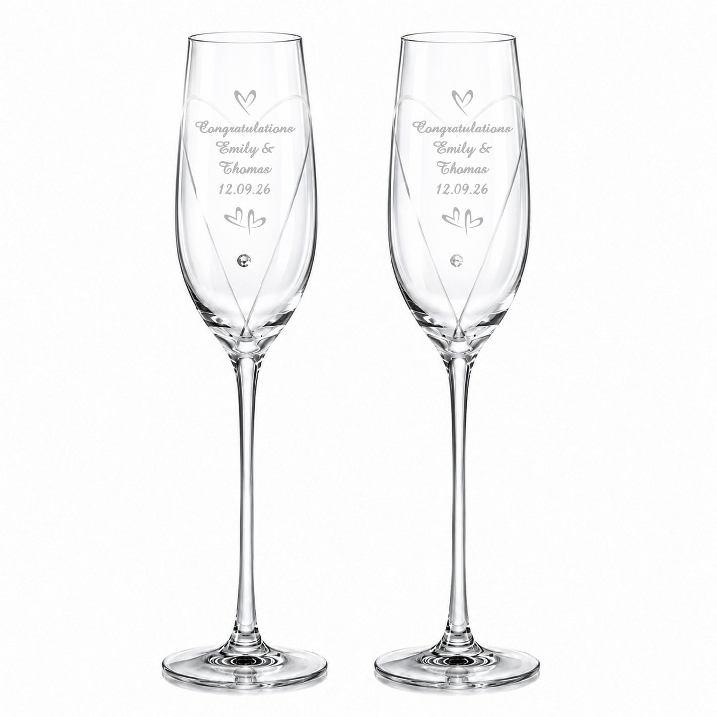 Personalised Hand Cut Little Hearts Pair of Flutes with Gift Box