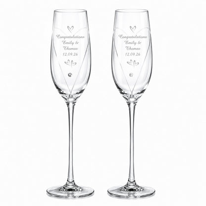 Personalised Hand Cut Little Hearts Pair of Flutes with Gift Box