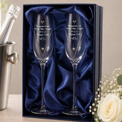 Personalised Hand Cut Little Hearts Pair of Flutes with Gift Box