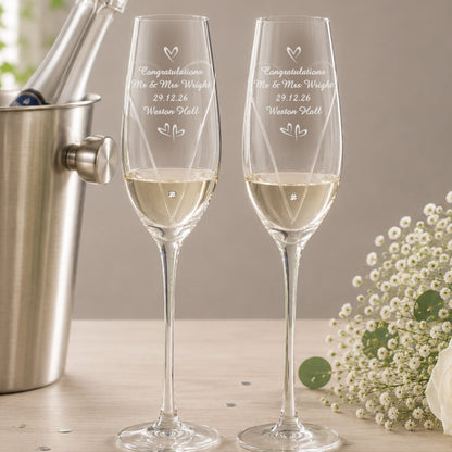 Personalised Hand Cut Little Hearts Pair of Flutes with Gift Box