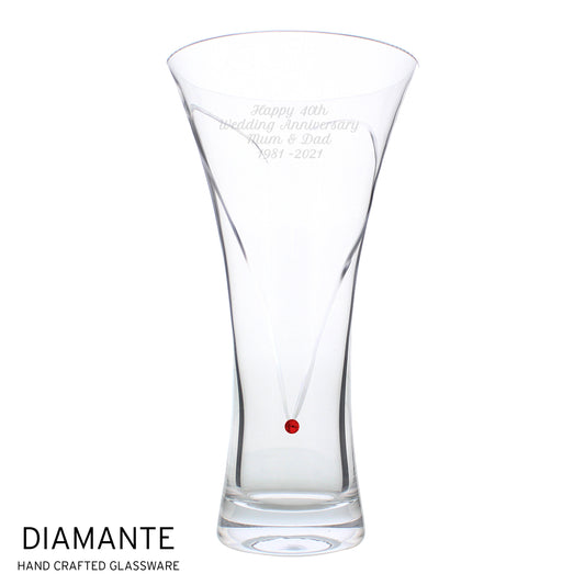 Personalised Large Hand Cut Ruby Diamante Heart Vase