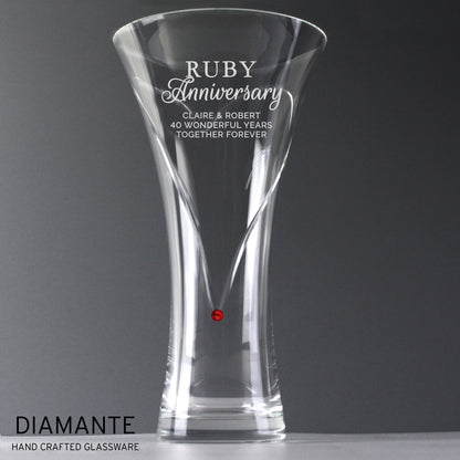 Personalised Ruby Anniversary Hand Cut Diamante Heart Vase