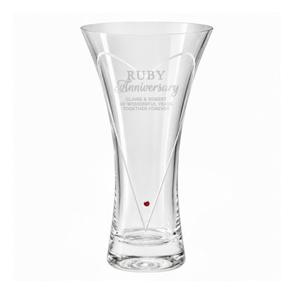 Personalised Ruby Anniversary Hand Cut Diamond Effect Heart Vase