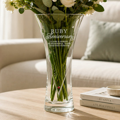 Personalised Ruby Anniversary Hand Cut Diamond Effect Heart Vase