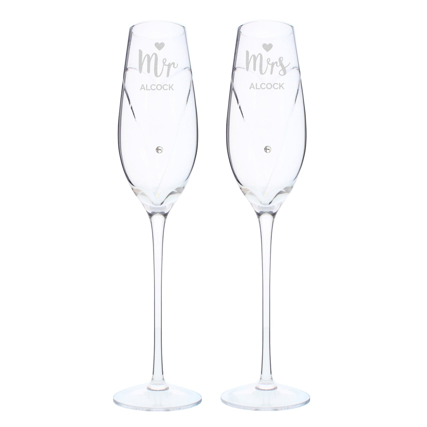 Personalised Hand Cut Mr & Mrs Pair of Flutes in Gift Box