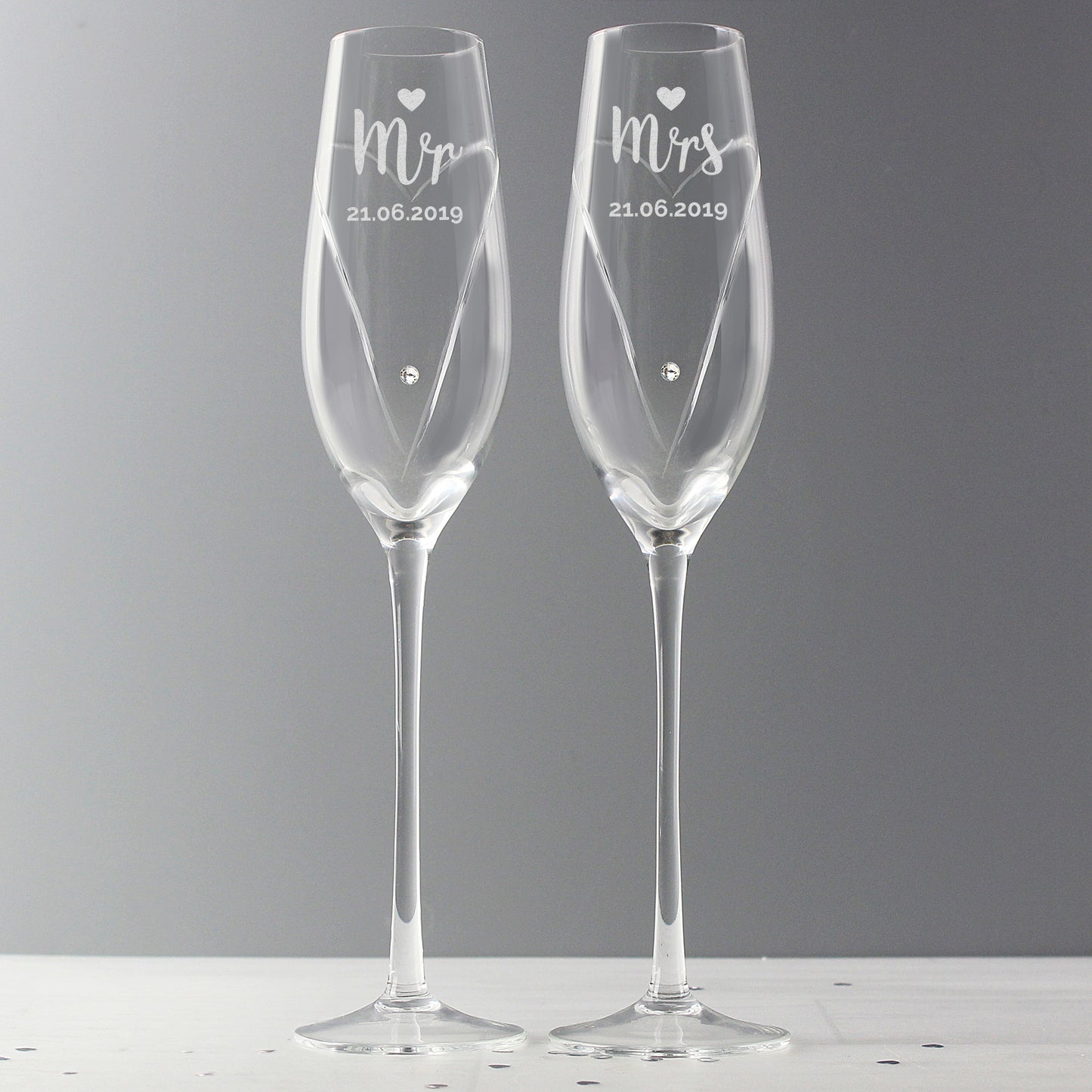 Personalised Hand Cut Mr & Mrs Pair of Flutes in Gift Box