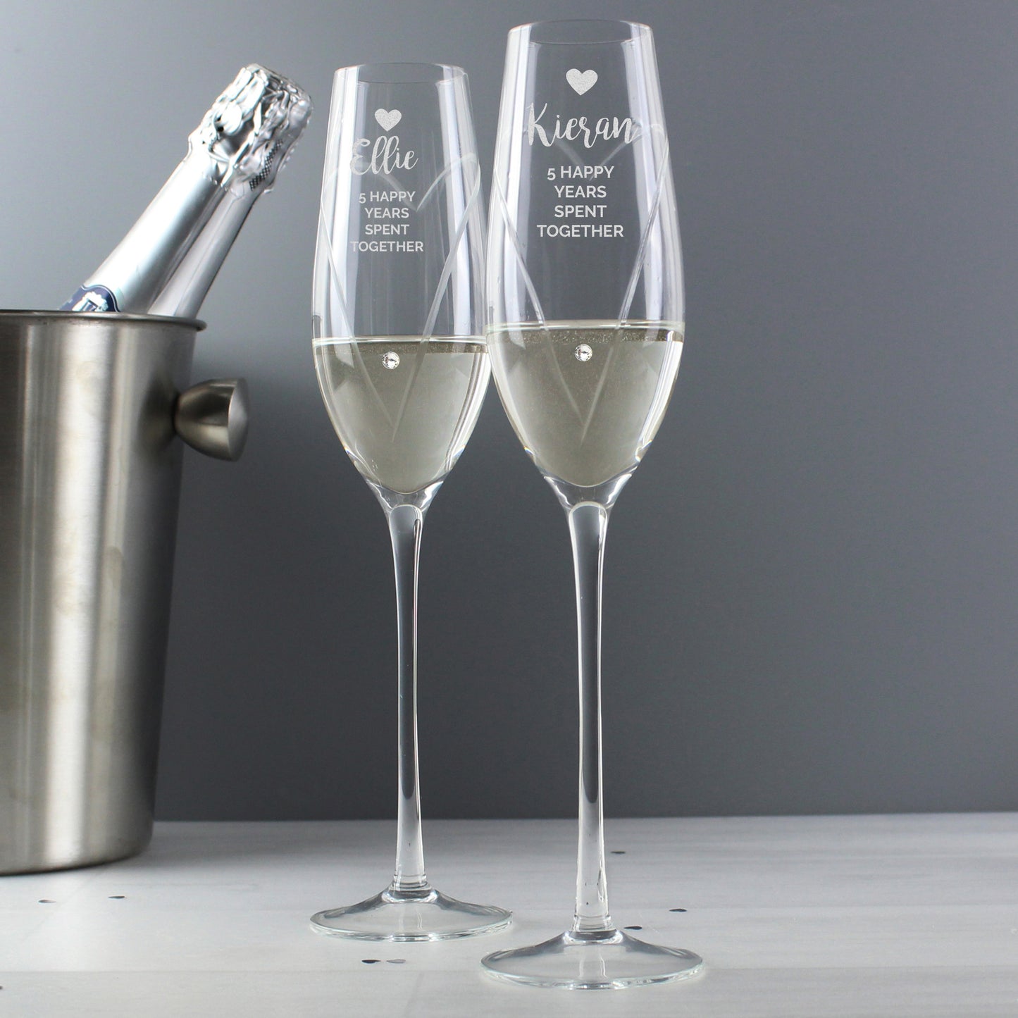 Personalised Hand Cut Heart Celebration Pair of Flutes with Gift Box