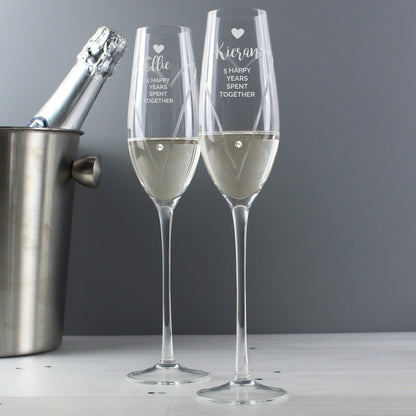Personalised Hand Cut Heart Celebration Pair of Flutes with Gift Box
