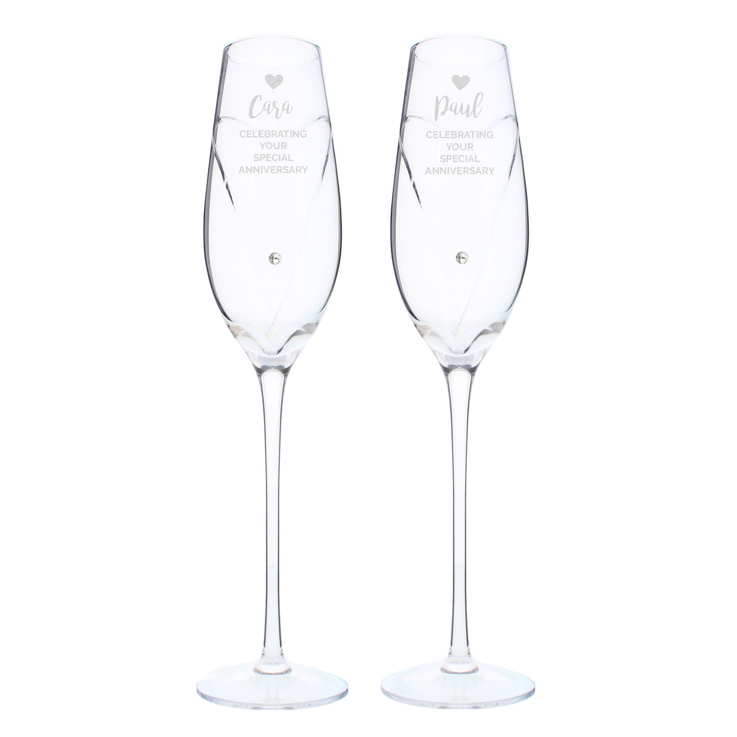 Personalised Hand Cut Heart Celebration Pair of Flutes with Gift Box
