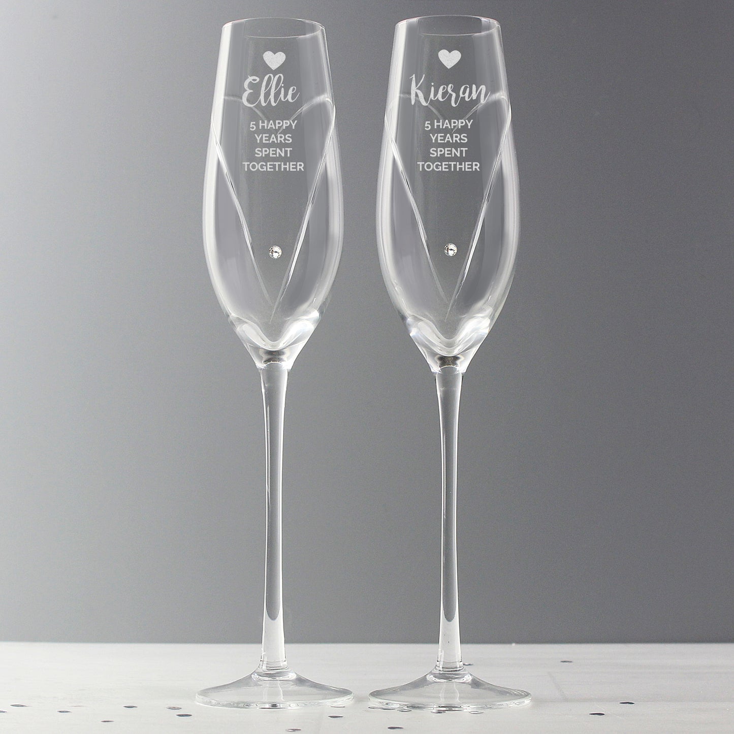 Personalised Hand Cut Heart Celebration Pair of Flutes with Gift Box