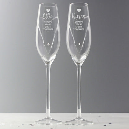 Personalised Hand Cut Heart Celebration Pair of Flutes with Gift Box